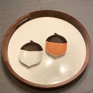 New Beginnings Acorn Shaped Ceramic Dishes NEW! SET OF 2 White + Golden Pond